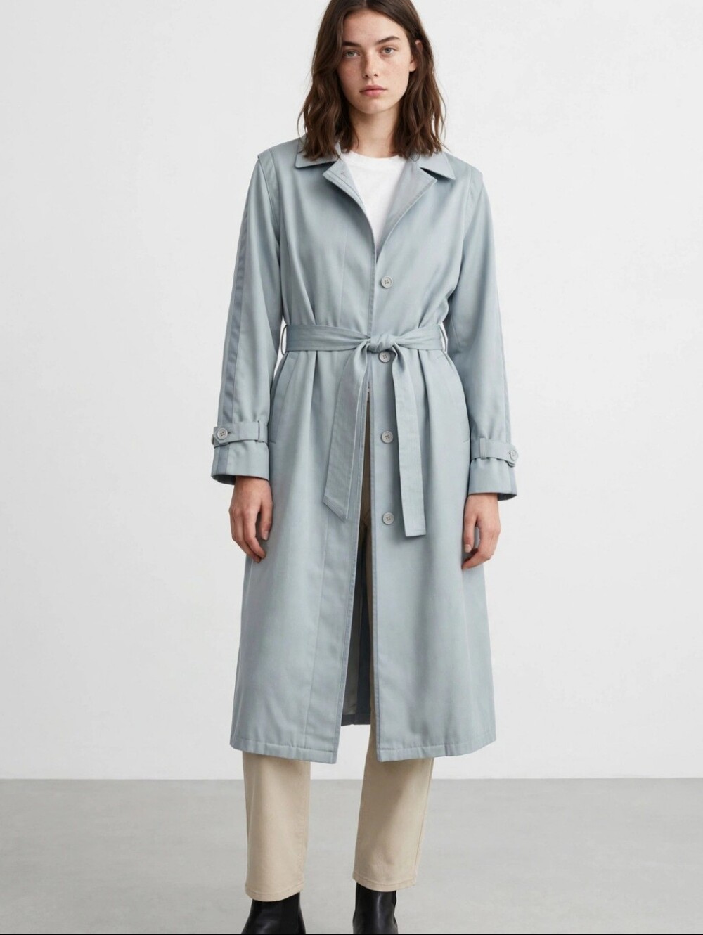 Powder Blue Single-Breasted Trench Coat